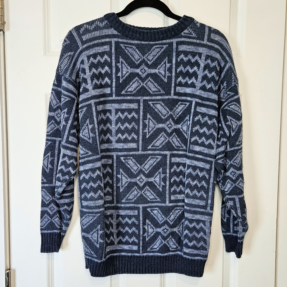Vintage Y2K E.Z. Spirit USA 100% Cotton Geometric Knit Sweater Mens Small